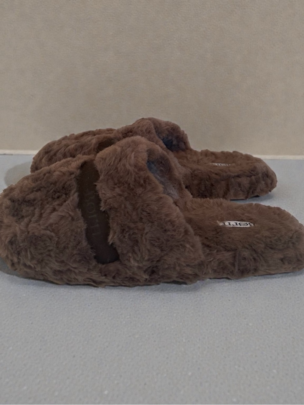 Børn Cozy Faux Fur Slippers Brown Size S/M ( 5- 7.5 )
